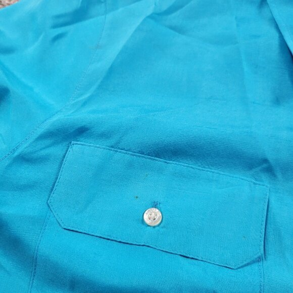 LAUREN Ralph Lauren Shirt Womens Medium Blue Silk Button Up Long Sleeve Stains - Picture 3 of 11